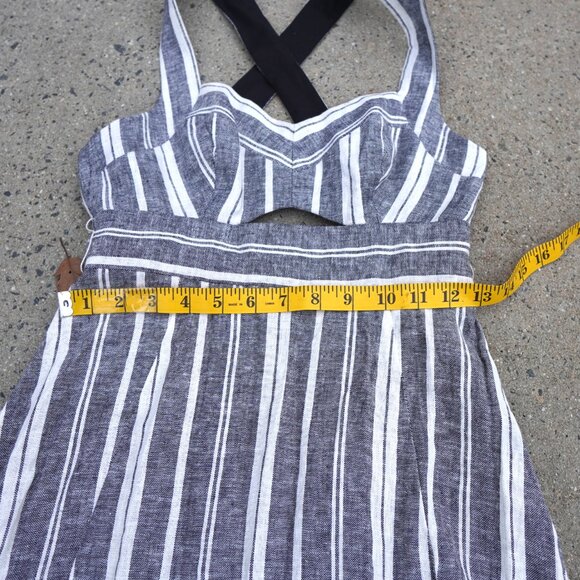 NWT BCBG MaxAzria Linen Blend Striped Cut-Out Halter Midi Dress 0 - Picture 5 of 11